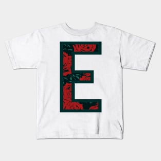 Modern Rose Floral Initial Name Alphabet - Letter E Kids T-Shirt